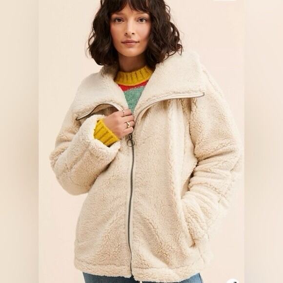 NWT Free People We The Free Raya Cozy Teddy Jacket Ivory Fleece XL - Picture 7 of 13